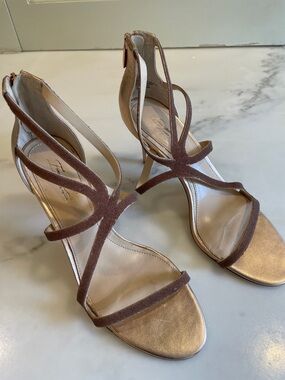 Imagine Vince Camuto Petara Rose Gold Strappy Heel Sandals, Size 10